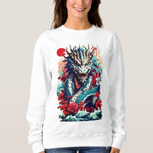 Fantasy Dragon und Rote Rosen Sweatshirt (Vorderseite)