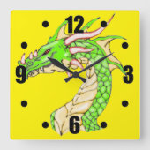 Fantasy Dragon Wall Clock Quadratische Wanduhr (Vorderseite)