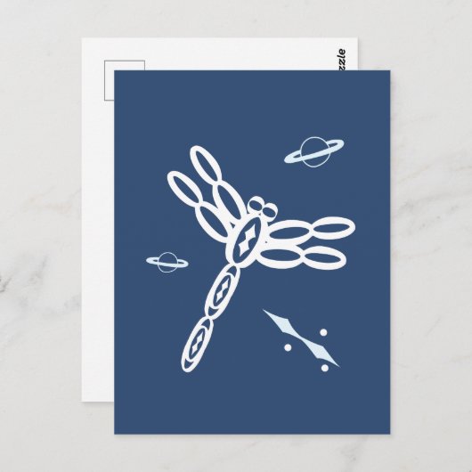 Fantasy Dragonfly and OuterSpace Rift, blue, white Postkarte (Vorne/Hinten)