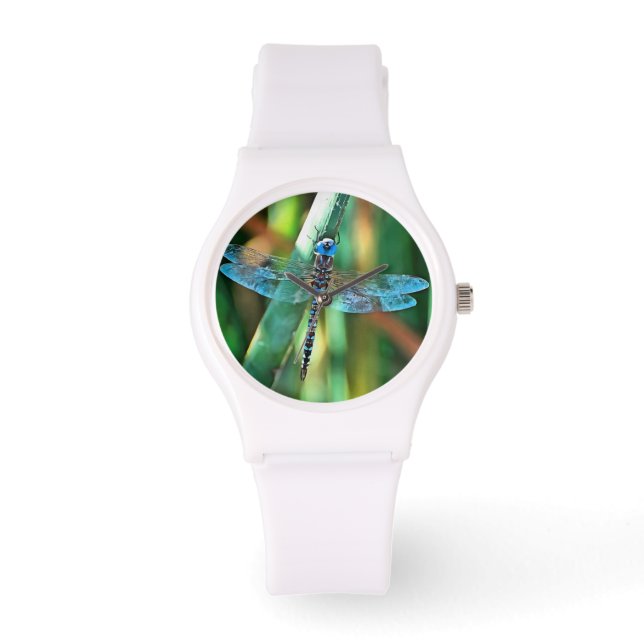 Fantasy Dragonfly in Türkis und Schwarz Armbanduhr (Vorderseite)