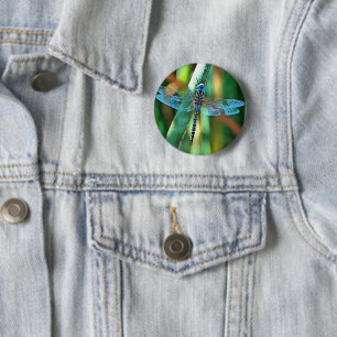 Fantasy Dragonfly in Türkis und Schwarz Button