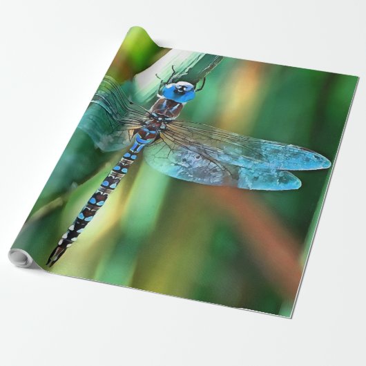 Fantasy Dragonfly in Türkis und Schwarz Geschenkpapier (Ungerollt)