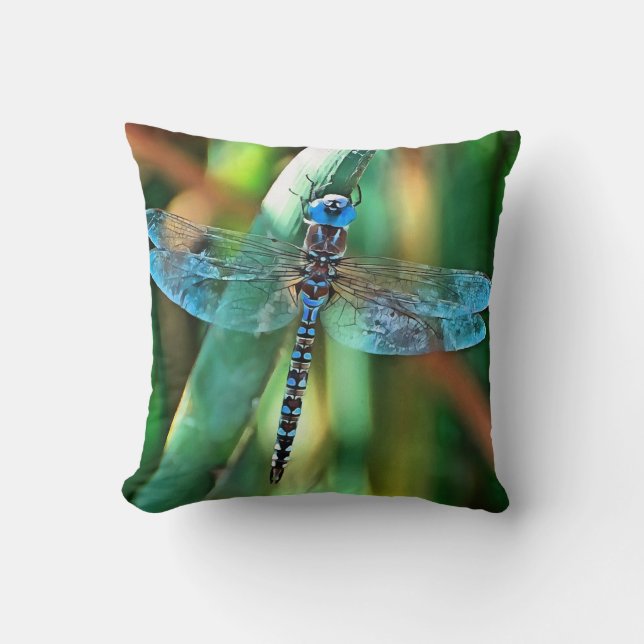 Fantasy Dragonfly in Türkis und Schwarz Kissen (Vorderseite)