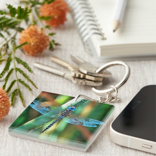 Fantasy Dragonfly in Türkis und Schwarz Schlüsselanhänger (Vorderseite rechts)