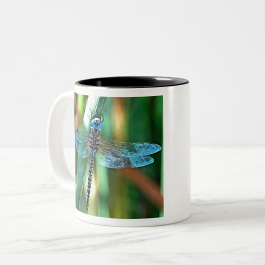 Fantasy Dragonfly in Türkis und Schwarz Zweifarbige Tasse (Vorderseite Links)