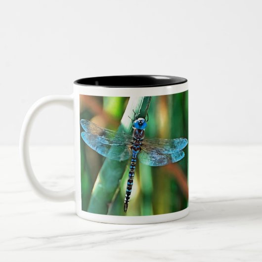 Fantasy Dragonfly in Türkis und Schwarz Zweifarbige Tasse (Links)