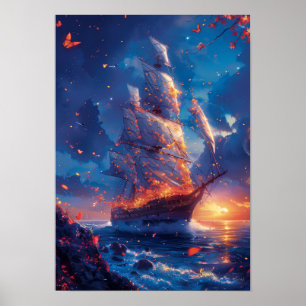 Fantasy Dragonfly Ship Poster