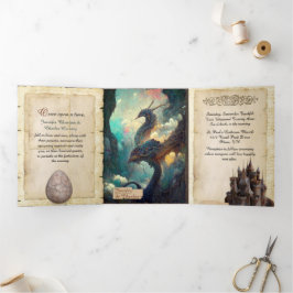 Fantasy Dragons and Castle Fairytale Wedding Dreifach Gefaltete Einladung