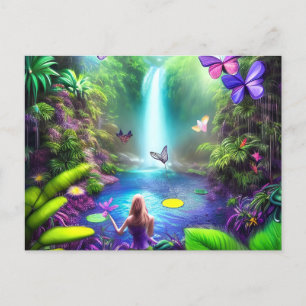 Fantasy Dschungel Landschaft mit Fairies und glühe Postkarte