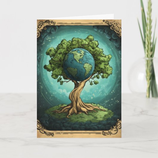Fantasy Earth Tree Planet Feiertagskarte (Vorderseite)