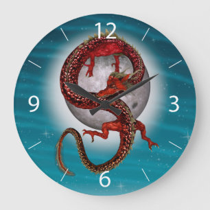 Fantasy Eastern Red Dragon Große Wanduhr