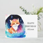 Fantasy Editable Fox Birthday Karte (Stehend Vorderseite)