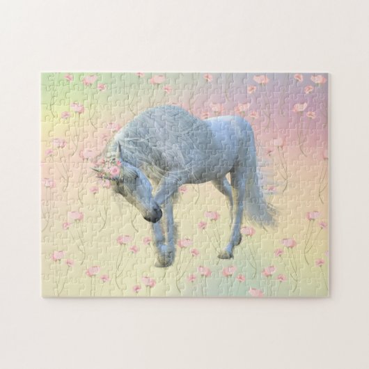Fantasy Einhorn Hübscher Regenbogen Floral Puzzle (Horizontal)