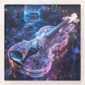 Fantasy Electric Neon Glass Violin Digitale Kunst Glasuntersetzer (Vorderseite)