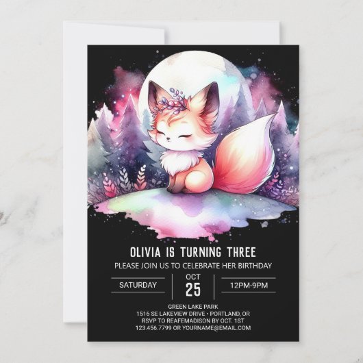 Fantasy Elegane Fox Geburtstag digital Einladung (Vorderseite)