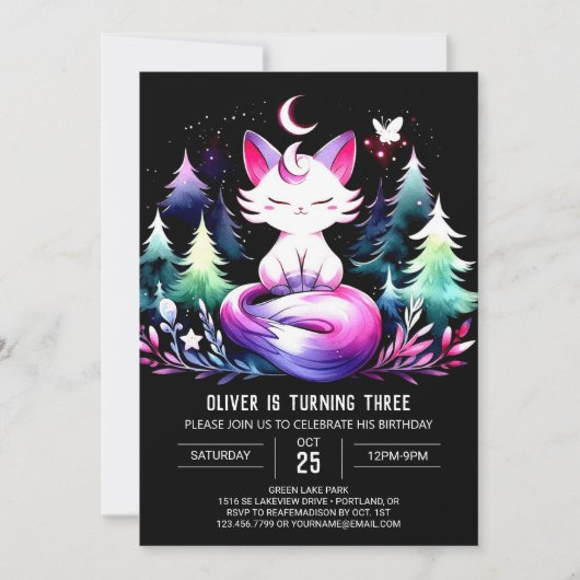 Fantasy Elegante Cat Birthday Einladung (Vorderseite)