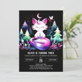 Fantasy Elegante Cat Birthday Einladung (Stehend Vorderseite)