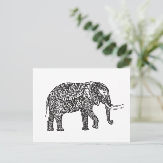 Fantasy Elephant Doodle Postkarte (Stehend Vorderseite)