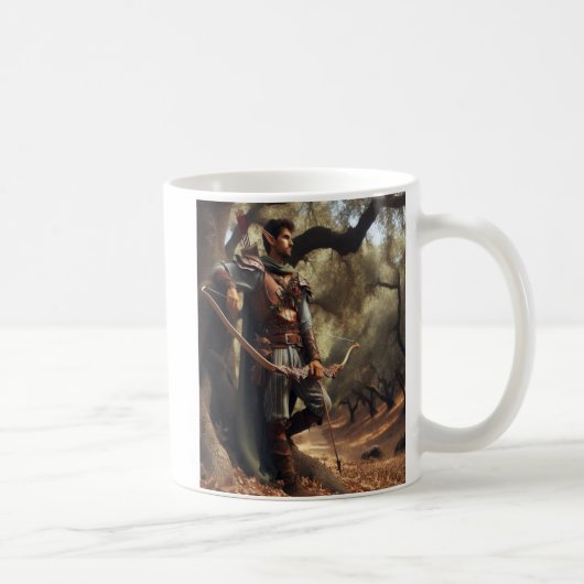 Fantasy Elf Archer Ruhen im verzauberten Eichenwal Kaffeetasse (Rechts)