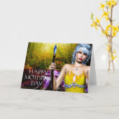 Fantasy Elf mit Kristallstab Mutter Tageskarte Karte (Gelbe Blume)
