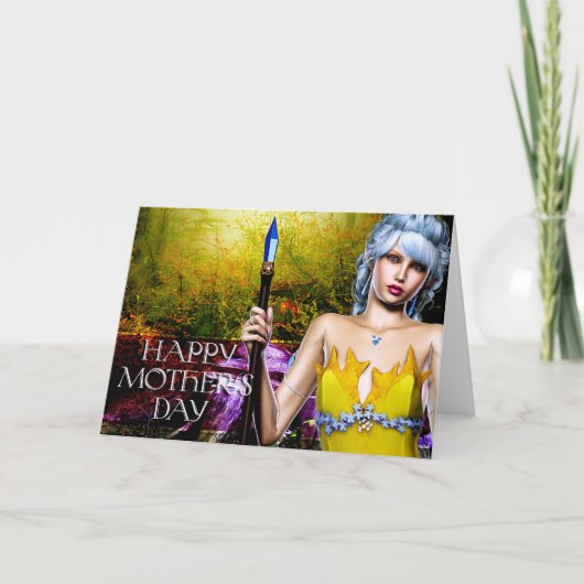 Fantasy Elf mit Kristallstab Mutter Tageskarte Karte (Vorderseite)
