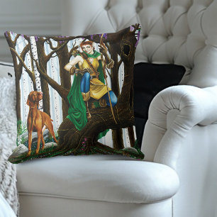 Fantasy-Elfen-Bogenschütze Vizsla-Hund verzauberte Kissen