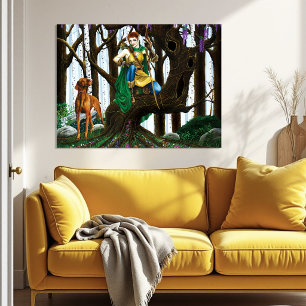 Fantasy-Elfen-Bogenschütze Vizsla-Hund verzauberte Poster
