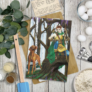 Fantasy-Elfenbogenschütze Vizsla Hund Verzauberter Geschirrtuch