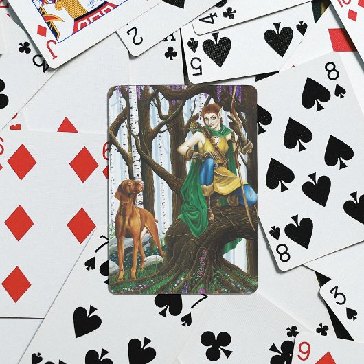 Fantasy-Elfenbogenschütze Vizsla Hund Verzauberter Spielkarten