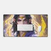 Fantasy Elven Mage: Dunkles Haar & Feuriges Hinter Schreibtischunterlage (Tastatur & Maus)