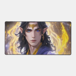 Fantasy Elven Mage: Dunkles Haar & Feuriges Hinter Schreibtischunterlage