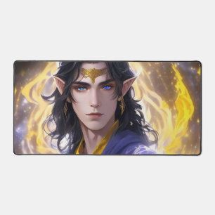 Fantasy Elven Mage: Dunkles Haar & Feuriges Hinter Schreibtischunterlage