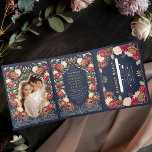 Fantasy Enchanted Blumengarten Hochzeit Dreifach Gefaltete Einladung<br><div class="desc">Dieses elegante, skurrile, fantasy-verzauberte Blumengarten-Design eignet sich ideal für ein bezauberndes Waldfest oder ein Party im Garten. Die rosa und rosa Blumenelemente in einem Rahmen aus grünen Blätter und goldenen Akzenten vor blauem Hintergrund. Matching Artikel in unserem Shop für ein komplettes Party Thema. Das Gold in diesem Artikel ist KEINE...</div>