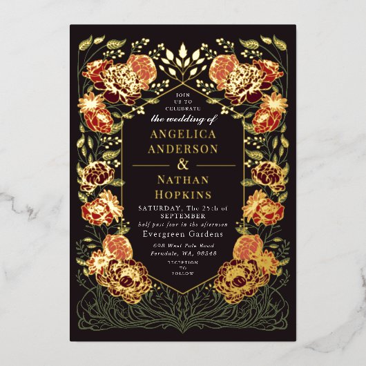 Fantasy Enchanted Blumengarten Hochzeit Folieneinladung (Vorderseite)