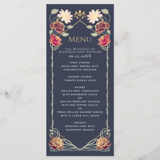 Fantasy Enchanted Blumengarten Hochzeit Menükarte (Vorderseite)