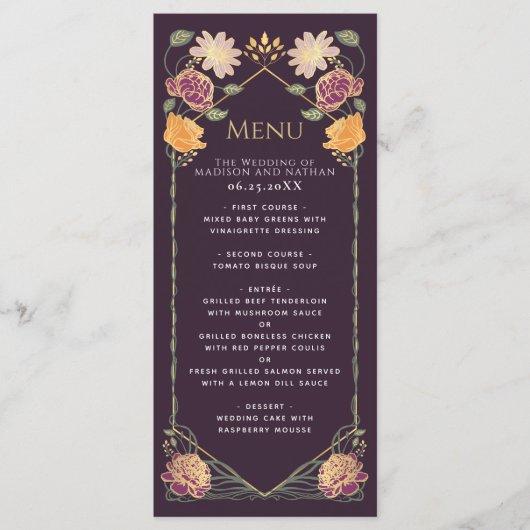 Fantasy Enchanted Blumengarten Hochzeit Menükarte (Vorderseite)