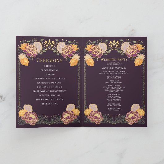 Fantasy Enchanted Blumengarten Hochzeit Programm (Innenseite)