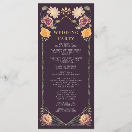 Fantasy Enchanted Blumengarten Hochzeit Programm (Rückseite)