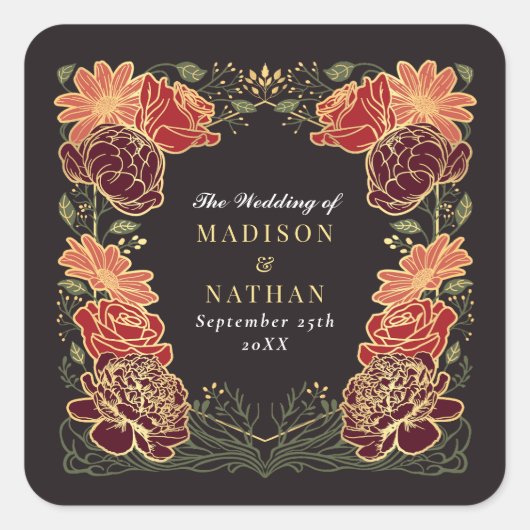 Fantasy Enchanted Blumengarten Hochzeit Quadratischer Aufkleber (Vorderseite)