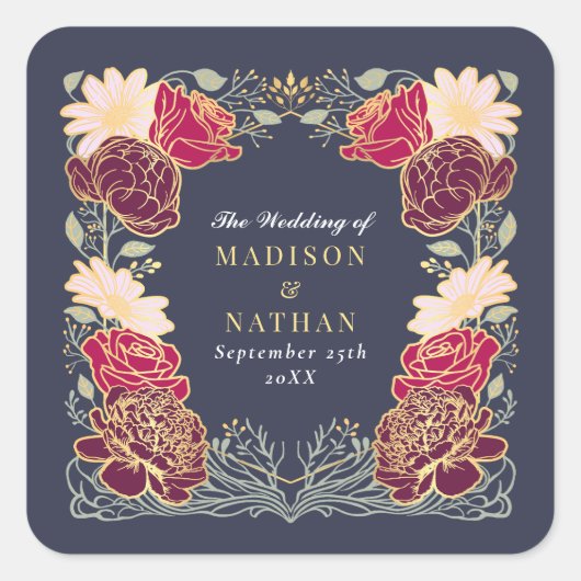 Fantasy Enchanted Blumengarten Hochzeit Quadratischer Aufkleber (Vorderseite)