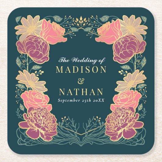 Fantasy Enchanted Blumengarten Hochzeit Rechteckiger Pappuntersetzer (Vorderseite)