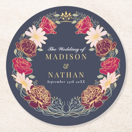 Fantasy Enchanted Blumengarten Hochzeit Runder Pappuntersetzer (Vorderseite)
