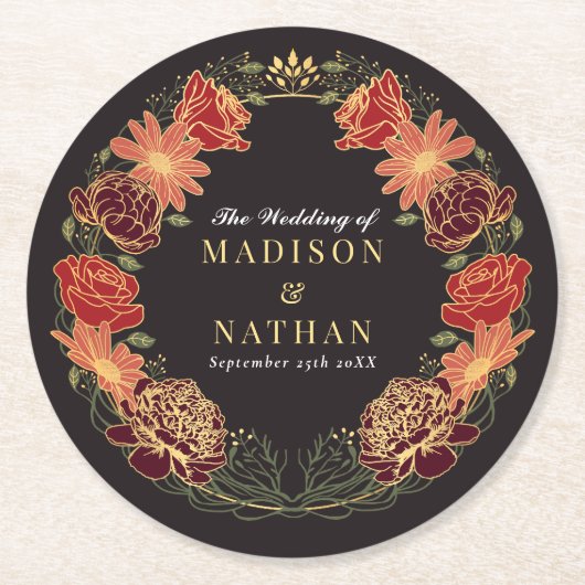 Fantasy Enchanted Blumengarten Hochzeit Runder Pappuntersetzer (Vorderseite)