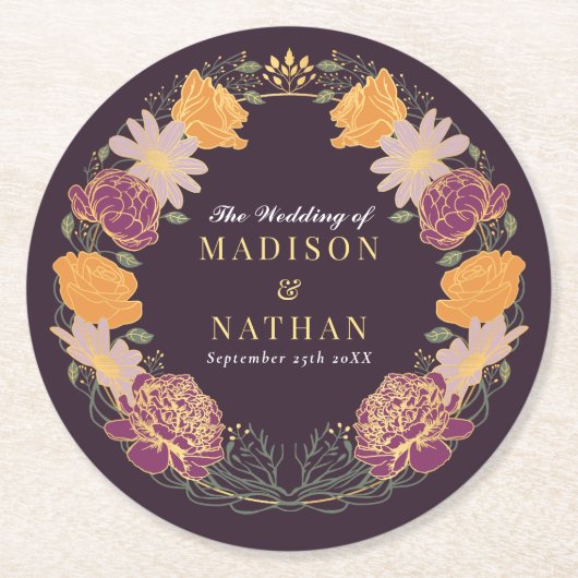 Fantasy Enchanted Blumengarten Hochzeit Runder Pappuntersetzer (Vorderseite)