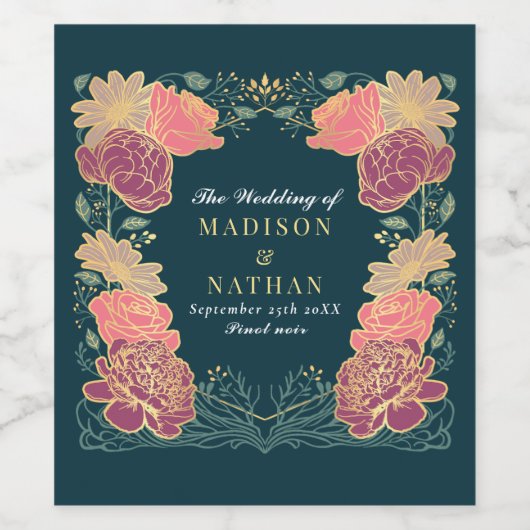 Fantasy Enchanted Blumengarten Hochzeit Weinetikett (Einzelnes Label)