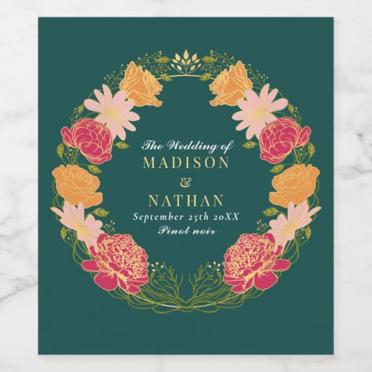 Fantasy Enchanted Blumengarten Hochzeit Weinetikett (Einzelnes Label)