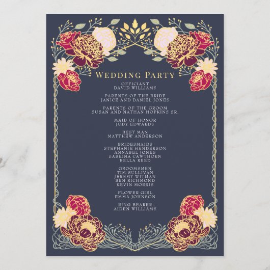 Fantasy Enchanted Blumengarten Hochzeitsprogramm Programm (Rückseite)