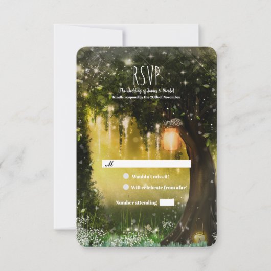 Fantasy Enchanted Green Forest Wedding RSVP (Vorderseite)