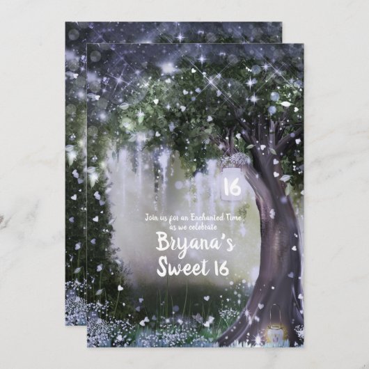 Fantasy Enchanted Lavender Liebe Forest Sweet 16 Einladung (Vorne/Hinten)
