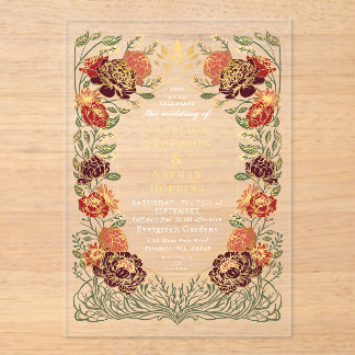 Fantasy Enchanted Red Floral Garden Wedding Acryleinladungen